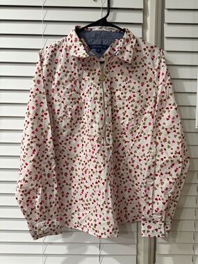 Tommy Hilfiger Hearts Zip-Up Blouse With Red &Tan Hearts ❤️🤎 Love! 💕